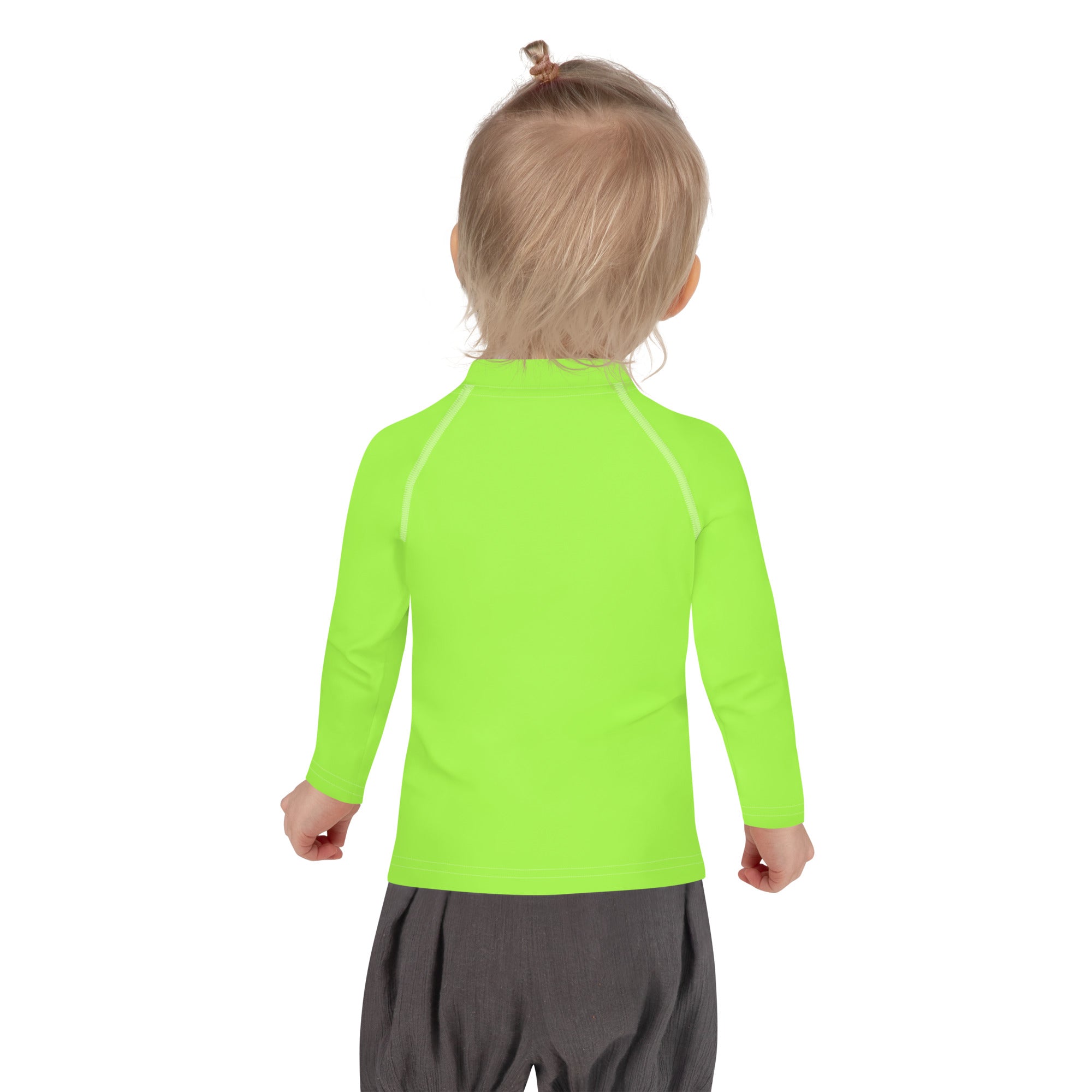 Kids lime green long sleeve rash guard swim shirt with upf 50 plus featuring bright neon green fabric and subtle white seams