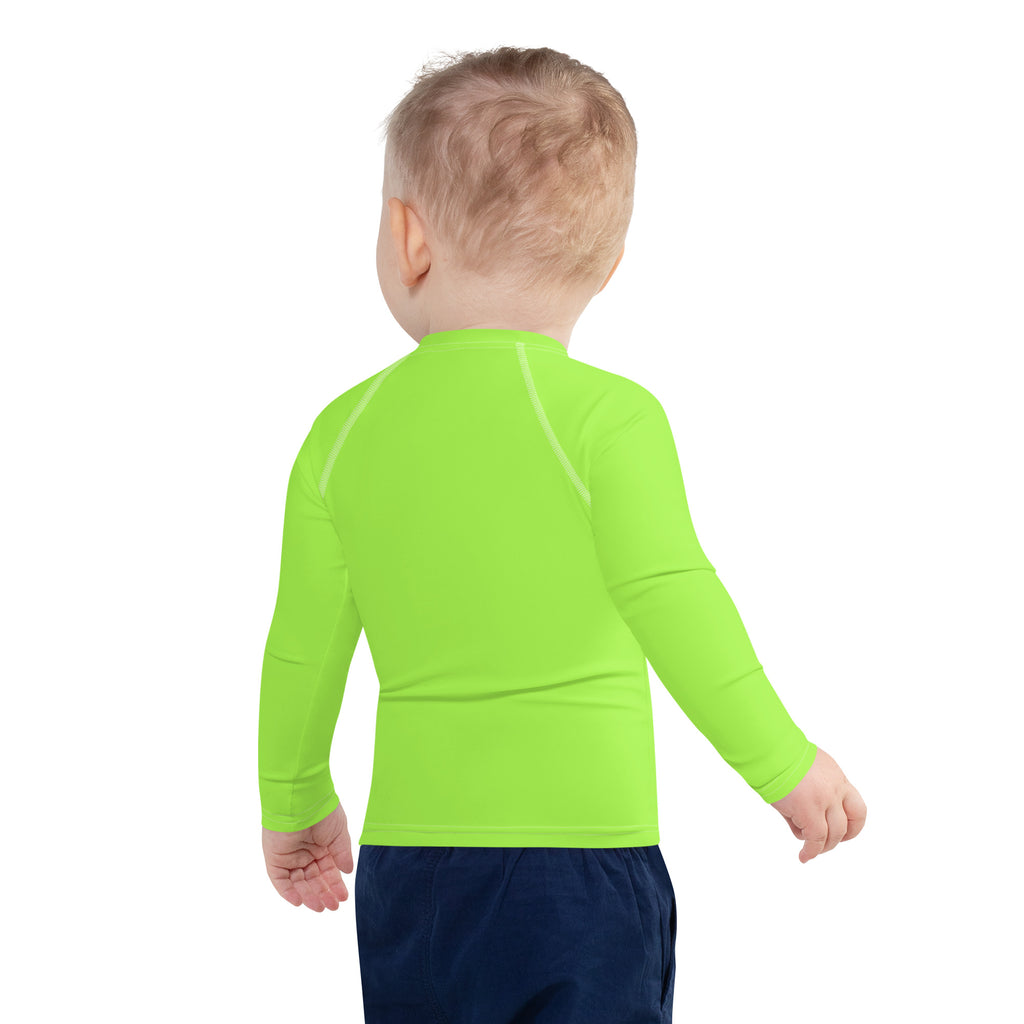Kids lime green long sleeve rash guard swim shirt in bright neon green with upf 50 plus protection