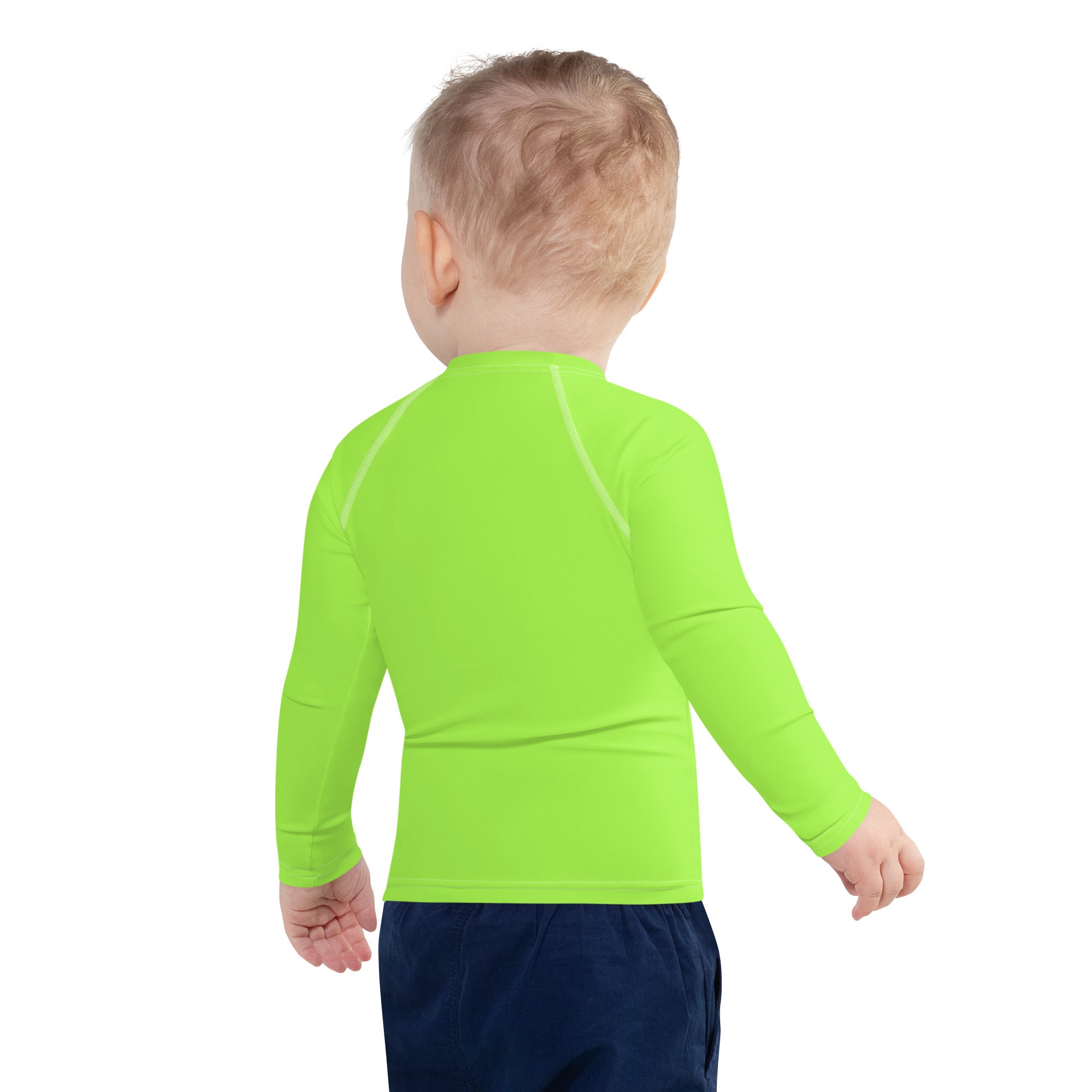Kids lime green long sleeve rash guard swim shirt in bright neon green with upf 50 plus protection
