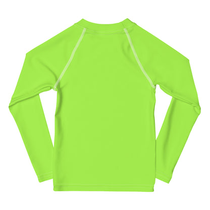 Kids Lime Green Long Sleeve Rash Guard Swim Shirt With UPF 50+