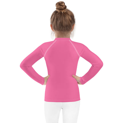 Girls Pink Long Sleeve Rash Guard Swim Shirt With UPF 50+