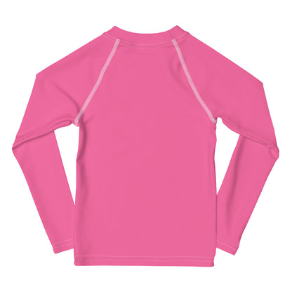 Girls Pink Long Sleeve Rash Guard Swim Shirt With UPF 50+