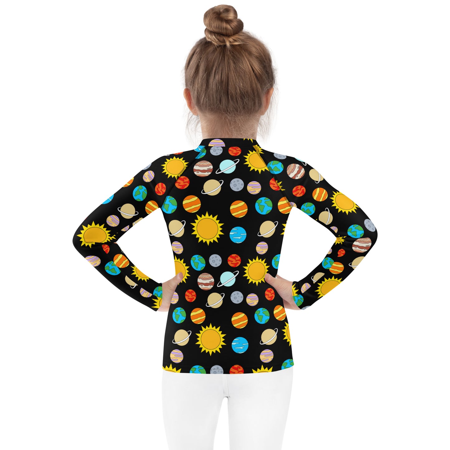 Kids Solar System Long Sleeve Rash Guard Swim Shirt With UPF 50+