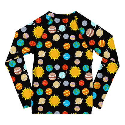 Kids Solar System Long Sleeve Rash Guard Swim Shirt With UPF 50+