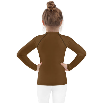 Kids Brown Long Sleeve Rash Guard Swim Shirt With UPF 50+
