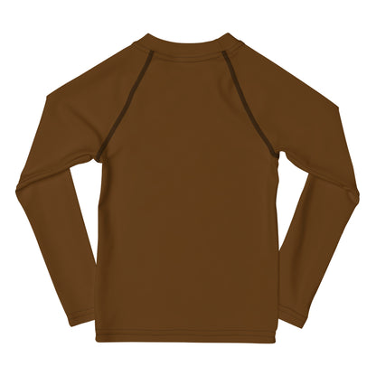 Kids Brown Long Sleeve Rash Guard Swim Shirt With UPF 50+