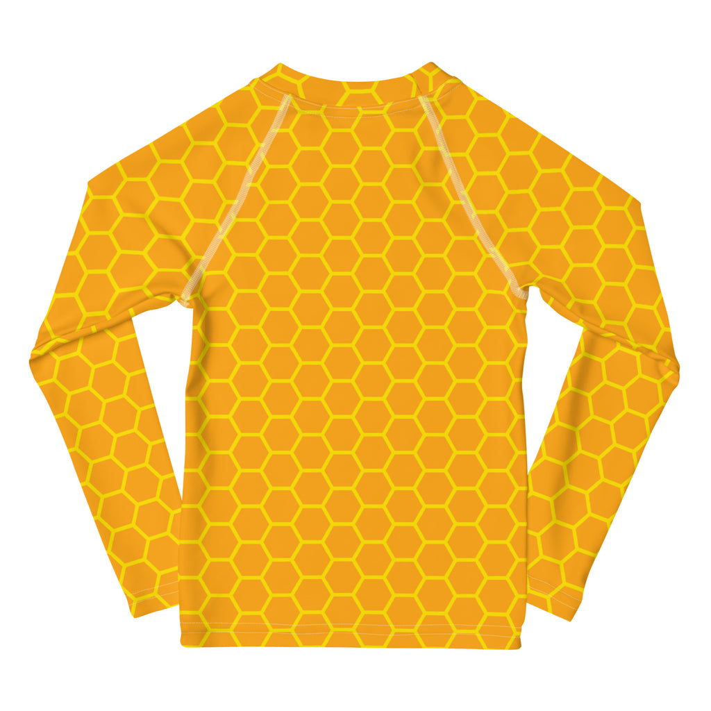 Kids Honeycomb Long Sleeve Rash Guard Swim Shirt With UPF 50+