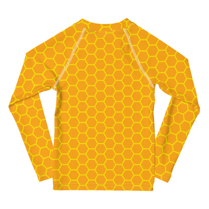 Kids Honeycomb Long Sleeve Rash Guard Swim Shirt With UPF 50+