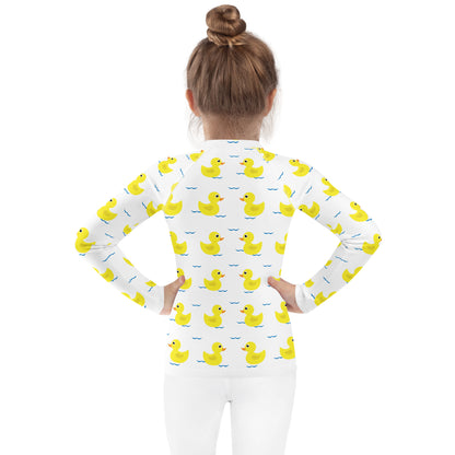 Kids Yellow Ducks Long Sleeve Rash Guard Swim Shirt With UPF 50+
