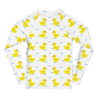 Kids Yellow Ducks Long Sleeve Rash Guard Swim Shirt With UPF 50+