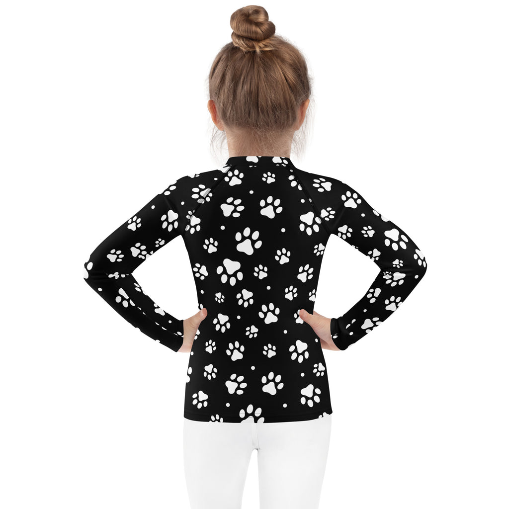 Kids Paw Print Long Sleeve Rash Guard Swim Shirt With UPF 50+