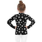 Kids Paw Print Long Sleeve Rash Guard Swim Shirt With UPF 50+