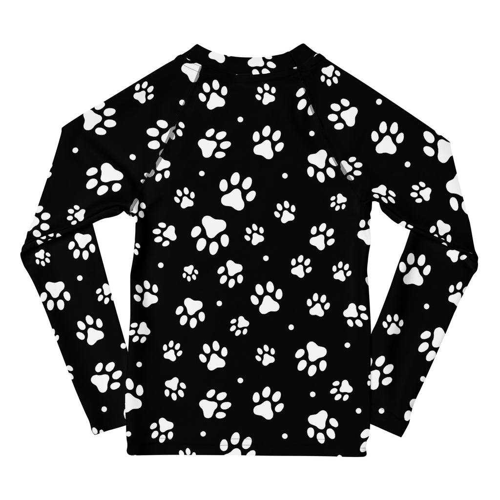 Kids Paw Print Long Sleeve Rash Guard Swim Shirt With UPF 50+
