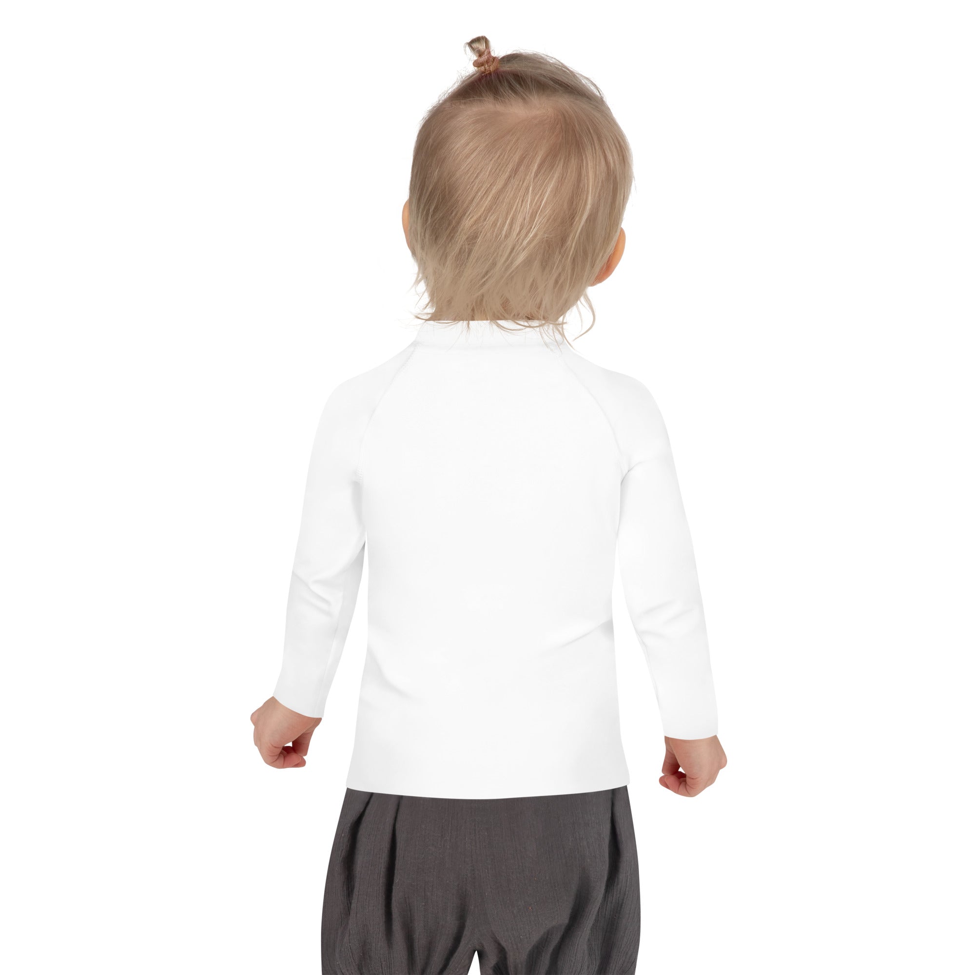 White girls caticorn long sleeve rash guard swim shirt with high collar smooth fabric and UPF 50 plus protection