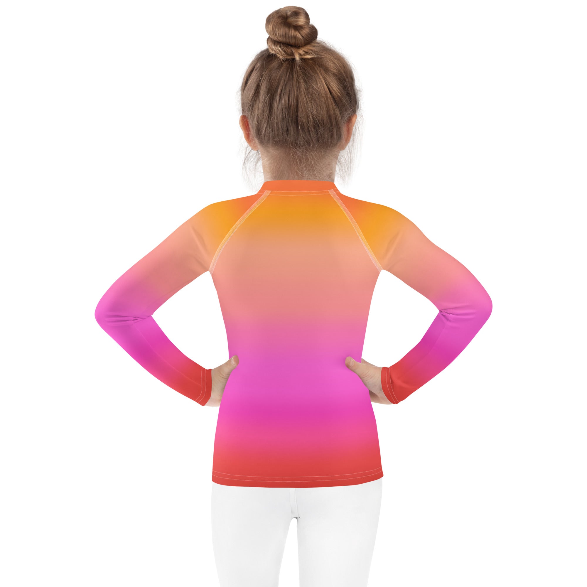 Girls Sunset Ombre Long Sleeve Rash Guard Swim Shirt With UPF 50+