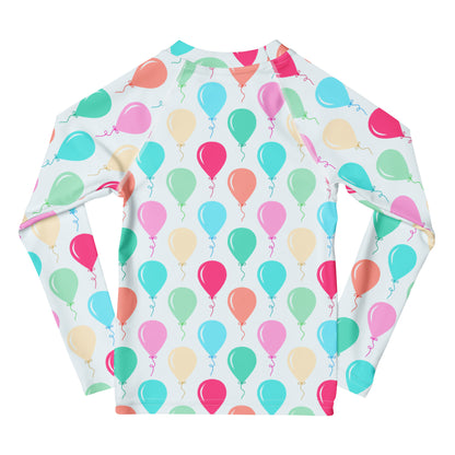Birthday Boy Colorful Balloons Long Sleeve Rash Guard Swim Shirt With UPF 50+