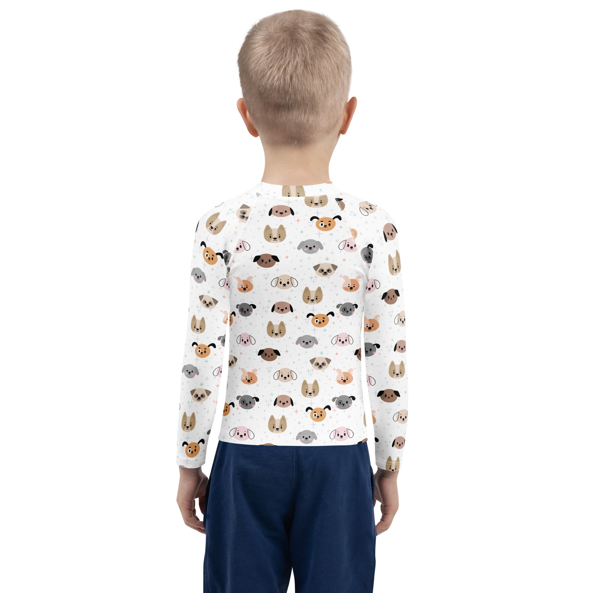 Birthday Boy Dog Face Long Sleeve Rash Guard Swim Shirt With UPF 50+