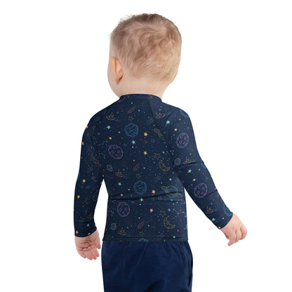 Birthday Boy Colorful Galaxy Space Long Sleeve Rash Guard Swim Shirt With UPF 50+