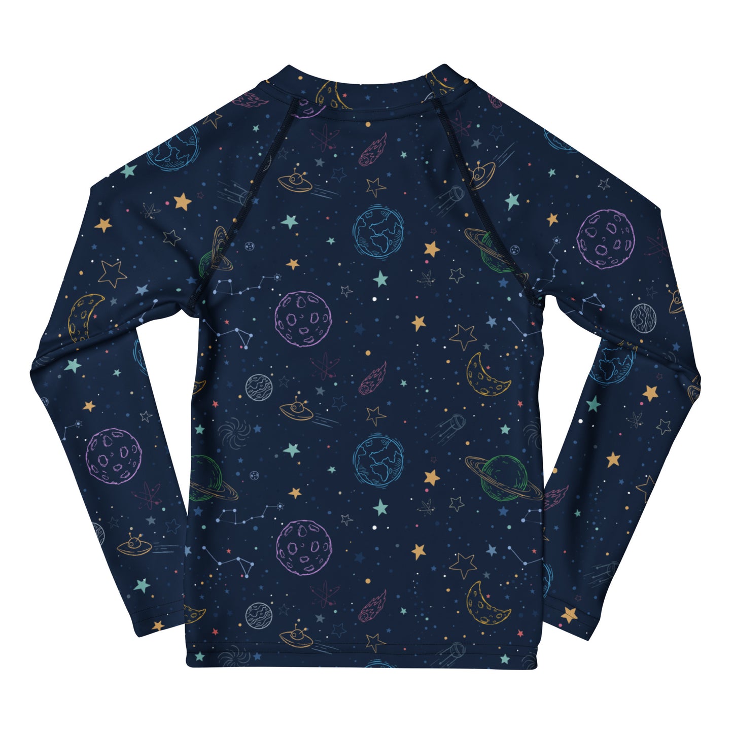 Birthday Boy Colorful Galaxy Space Long Sleeve Rash Guard Swim Shirt With UPF 50+