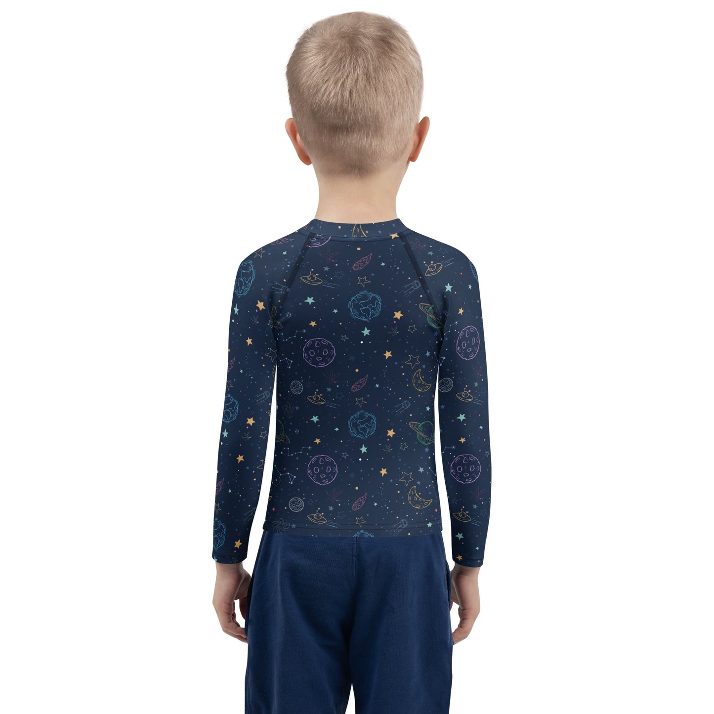 Birthday Boy Colorful Galaxy Space Long Sleeve Rash Guard Swim Shirt With UPF 50+