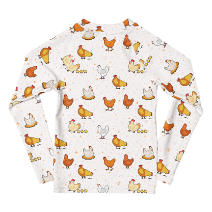 Birthday Boy Chicken Pattern Long Sleeve Rash Guard Swim Shirt With UPF 50+