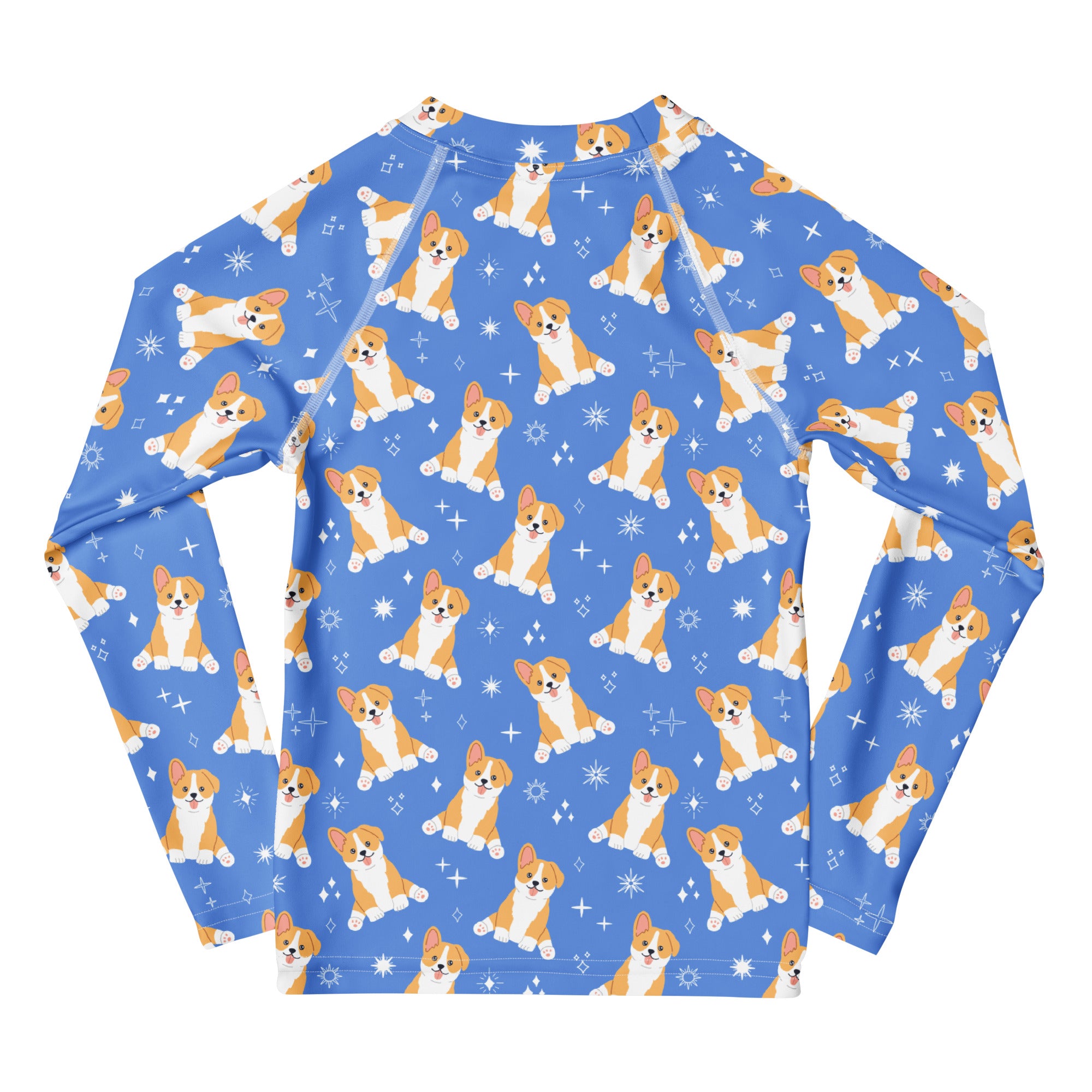 Birthday Boy Blue Corgi Dog Long Sleeve Rash Guard Swim Shirt With UPF 50+