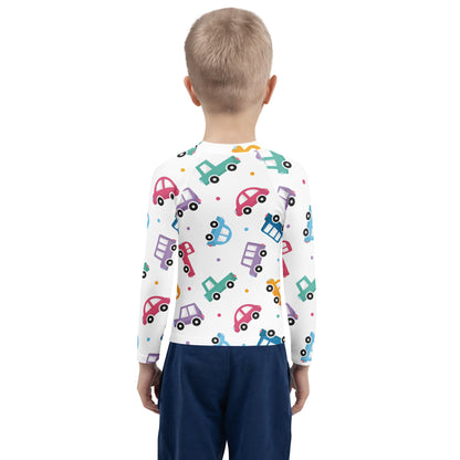 Kids Colorful Cars Long Sleeve Rash Guard Swim Shirt With UPF 50+