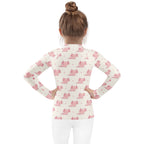 Girls Pink Axolotl Long Sleeve Rash Guard Swim Shirt With UPF 50+
