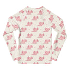 Girls Pink Axolotl Long Sleeve Rash Guard Swim Shirt With UPF 50+