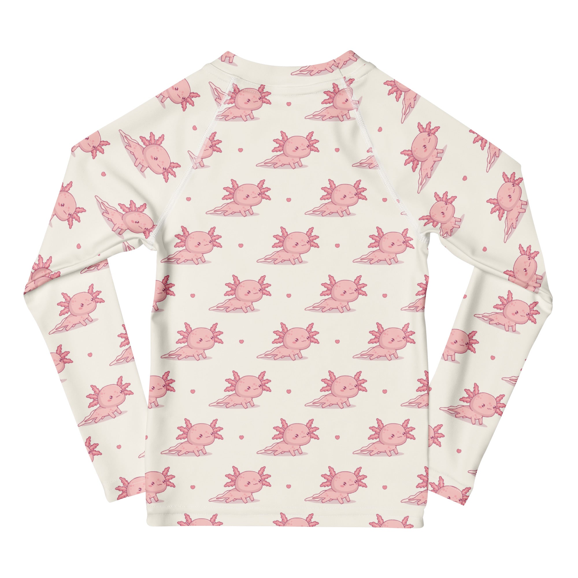 Girls Pink Axolotl Long Sleeve Rash Guard Swim Shirt With UPF 50+