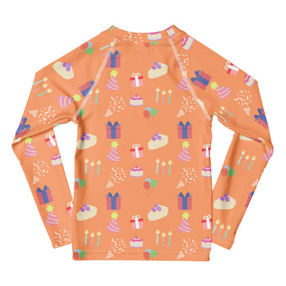 Birthday Party 'Birthday Boy' Orange Long Sleeve Rash Guard Swim Shirt With UPF 50+