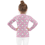 Girls Pink Pug Long Sleeve Rash Guard Swim Shirt With UPF 50+