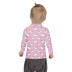 Girls Pink Pug Long Sleeve Rash Guard Swim Shirt With UPF 50+