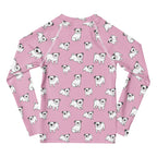 Girls Pink Pug Long Sleeve Rash Guard Swim Shirt With UPF 50+