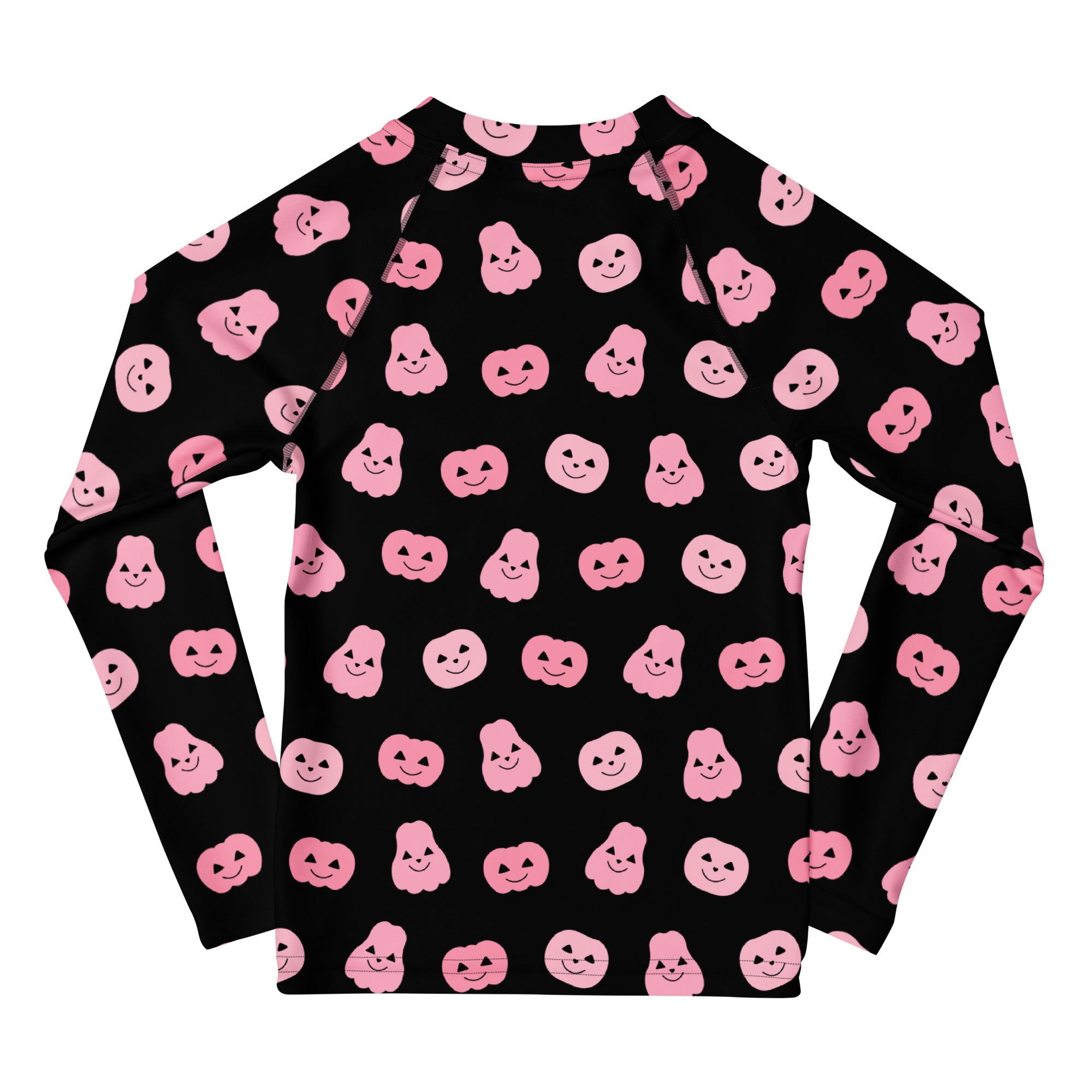 Girls Pink Pumpkins Halloween Long Sleeve Rash Guard Swim Shirt With UPF 50+