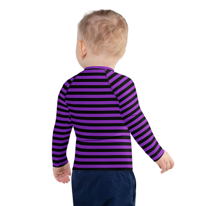 Kids Purple and Black Halloween Long Sleeve Rash Guard Swim Shirt With UPF 50+