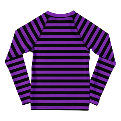 Kids Purple and Black Halloween Long Sleeve Rash Guard Swim Shirt With UPF 50+