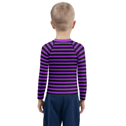 Kids Purple and Black Halloween Long Sleeve Rash Guard Swim Shirt With UPF 50+