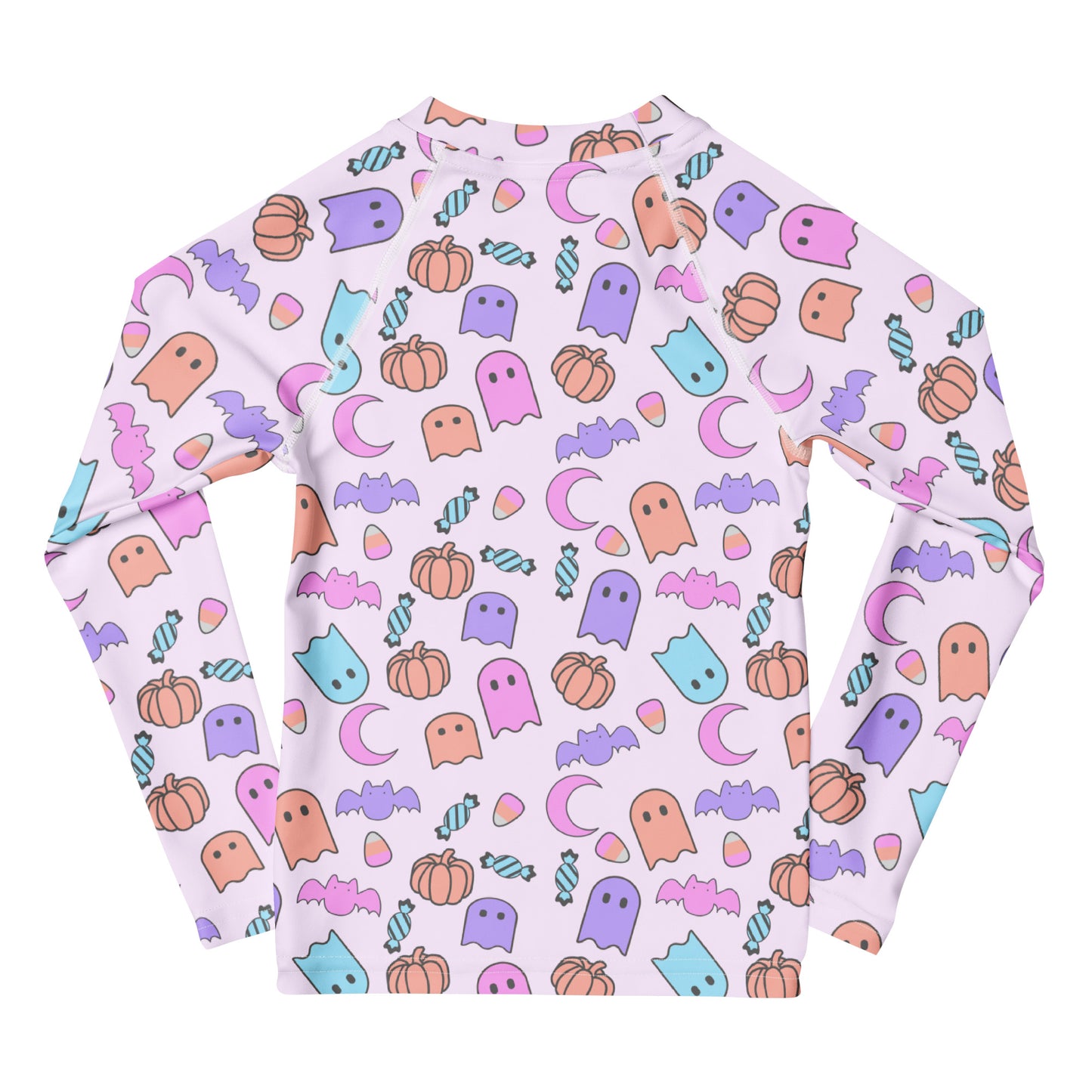Girls Halloween Pattern Long Sleeve Rash Guard Swim Shirt With UPF 50+