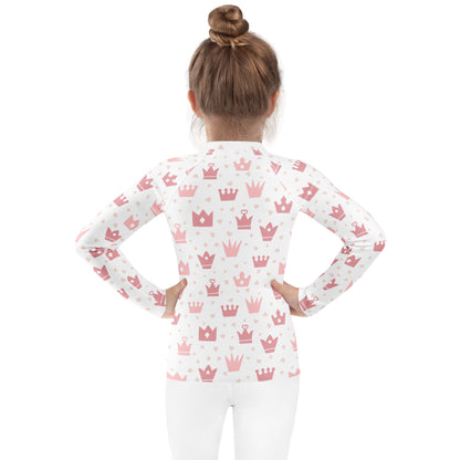 Girls Princess Crown Long Sleeve Rash Guard Swim Shirt With UPF 50+