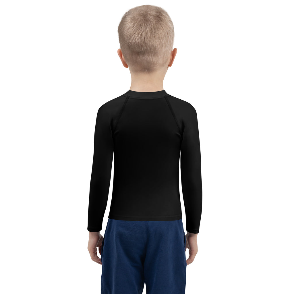 Black kids solar system planets long sleeve rash guard swim shirt with upf 50 plus and raglan sleeves