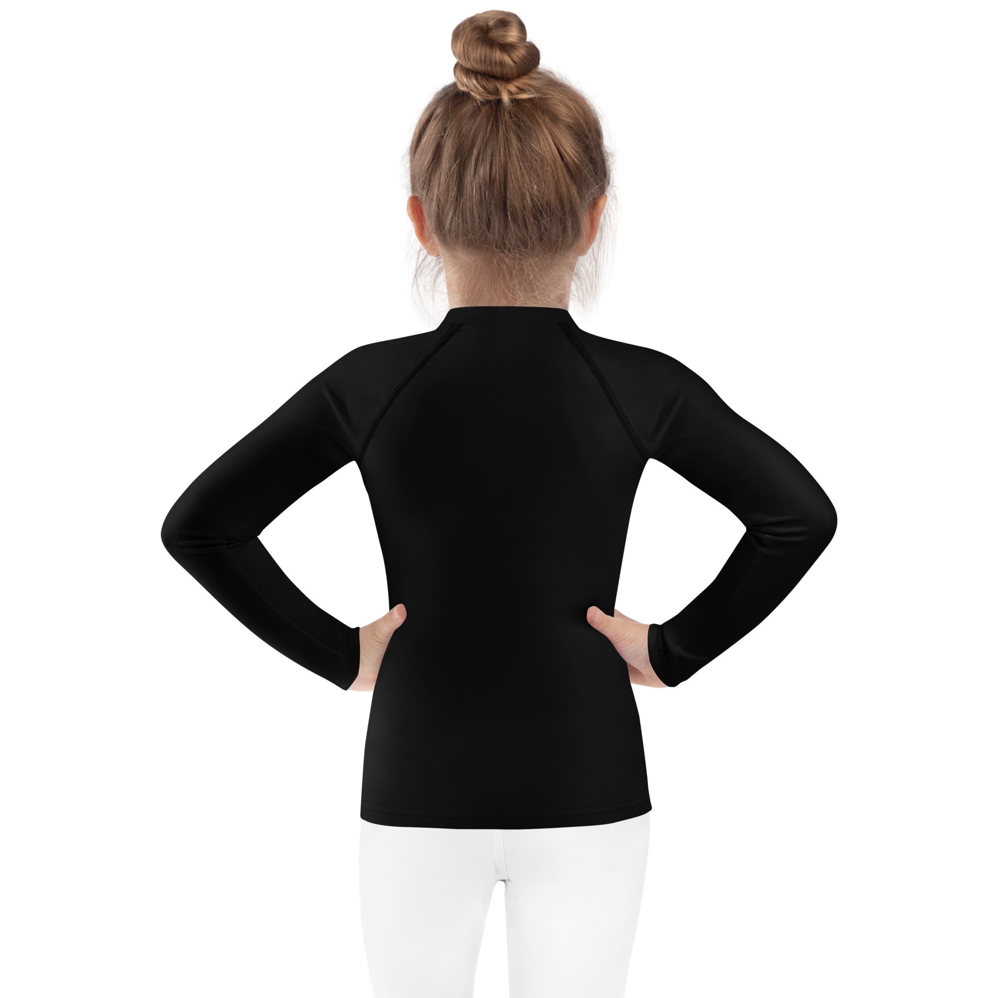 Kids colorful horse outline black long sleeve rash guard swim shirt with upf 50 plus and high collar