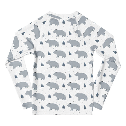 Kids Polar Bear Long Sleeve Rash Guard Swim Shirt With UPF 50+