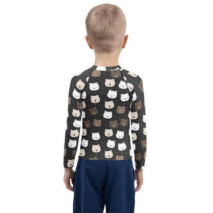 Kids Bear Faces Long Sleeve Rash Guard Swim Shirt With UPF 50+