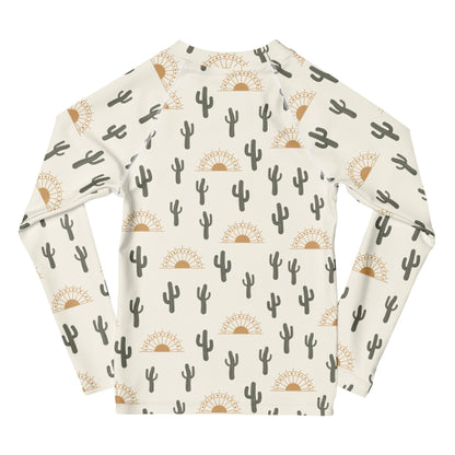 Kids Cactus Desert Sunrise Long Sleeve Rash Guard Swim Shirt With UPF 50+