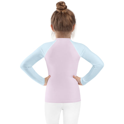 Girls Pink & Blue Cotton Candy Long Sleeve Rash Guard Swim Shirt With UPF 50+