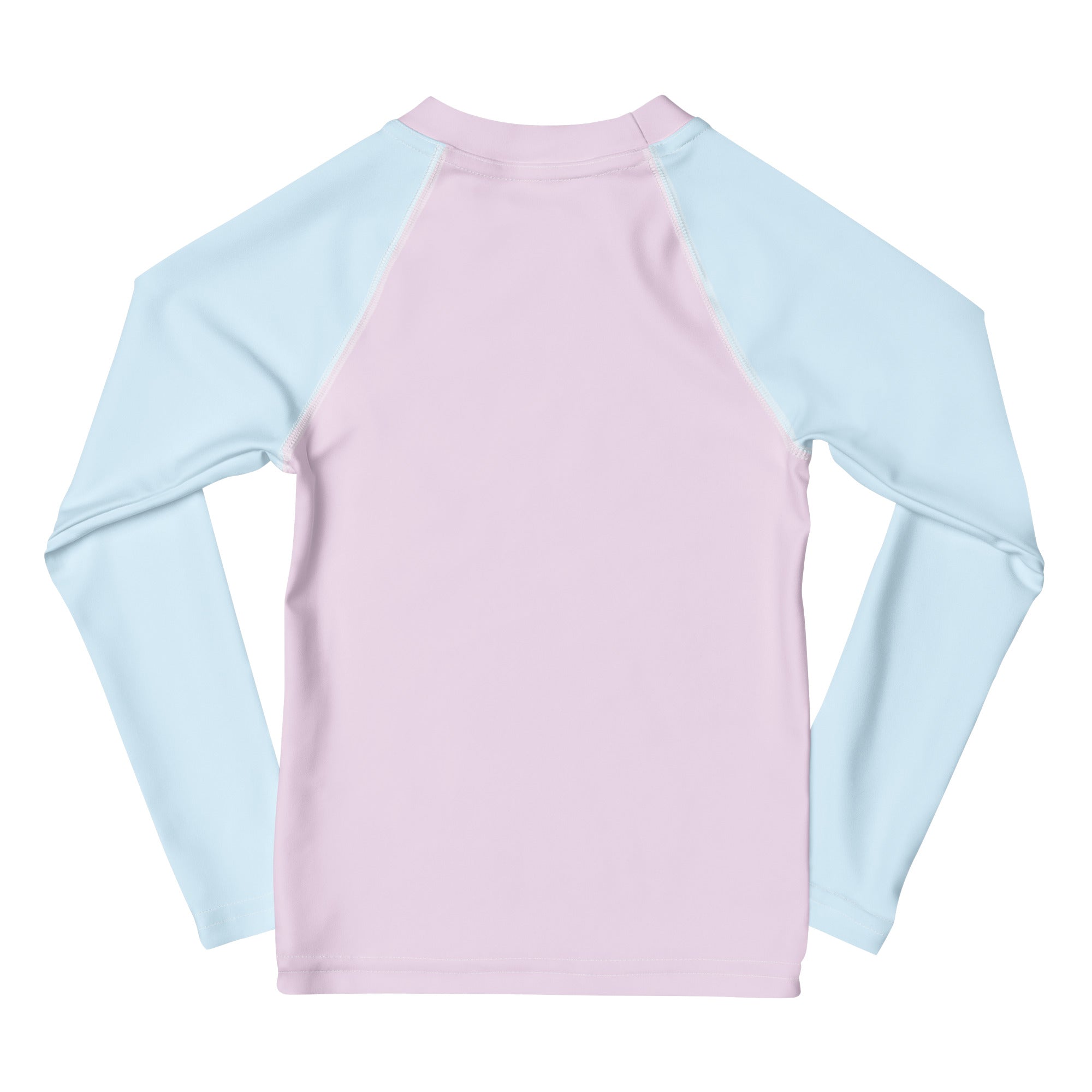 Girls pink and blue cotton candy long sleeve rash guard swim shirt with raglan sleeves made of cotton with UPF 50+