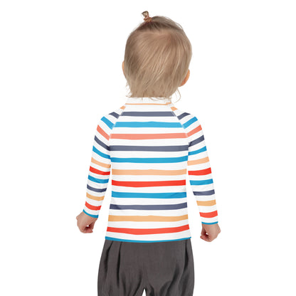 Kids Coastal Stripes Long Sleeve Rash Guard Swim Shirt With UPF 50+