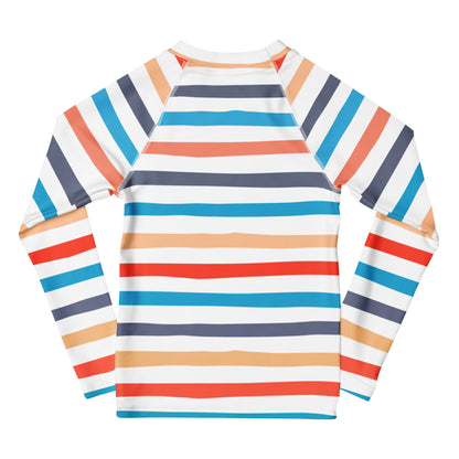 Kids Coastal Stripes Long Sleeve Rash Guard Swim Shirt With UPF 50+