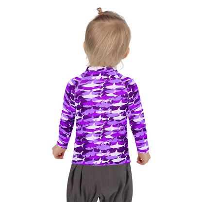 Girls Purple Shark Long Sleeve Rash Guard Swim Shirt With UPF 50+
